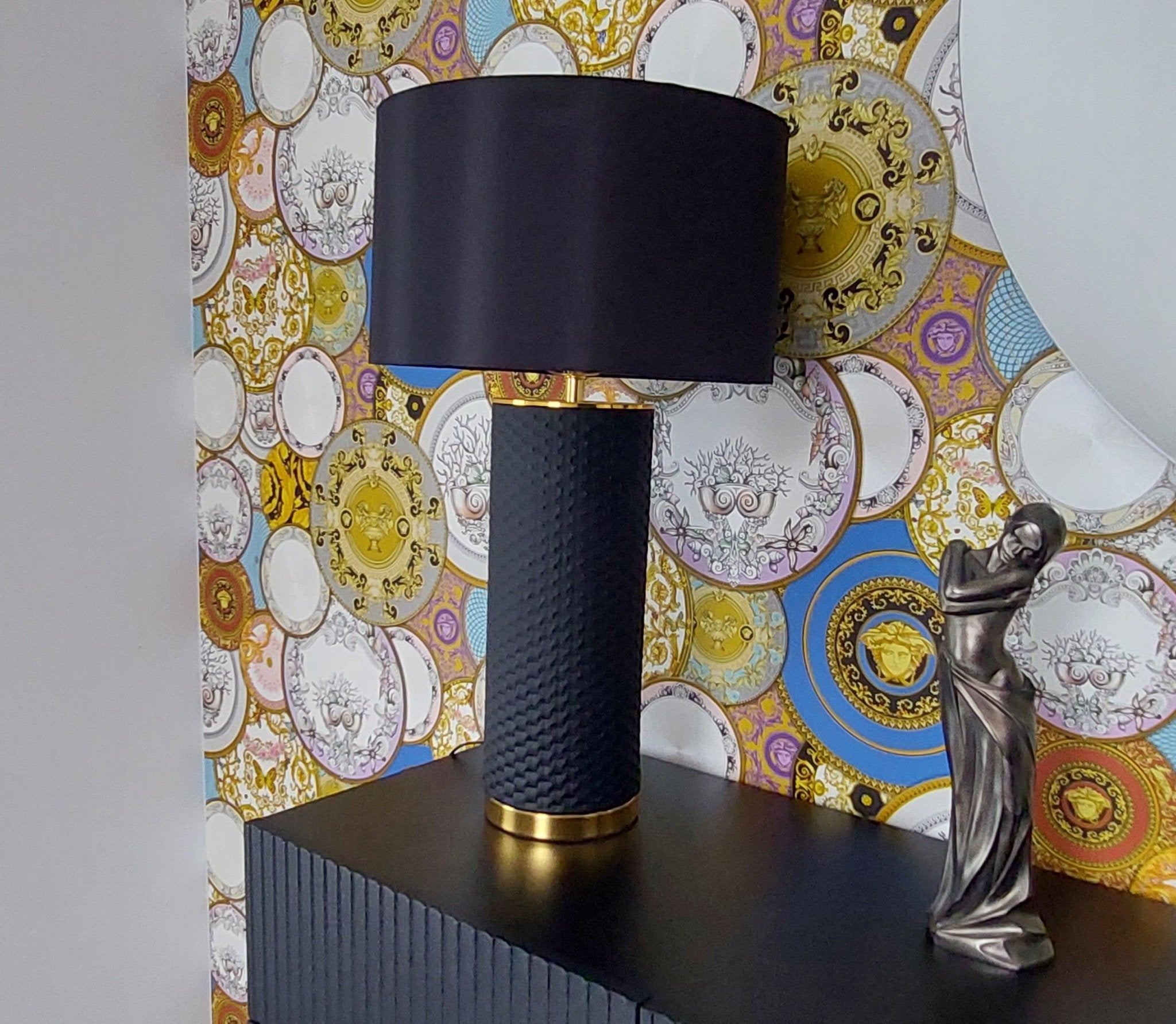 Lampa ceramiczna ELEGANCIA 70cm czarny abażur / 46010 - 1 - S / INVICTA INTERIOR
