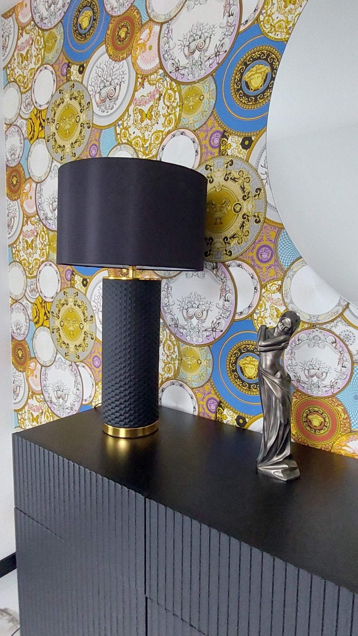 Lampa ceramiczna ELEGANCIA 70cm czarny abażur / 46010 - 1 - S / INVICTA INTERIOR