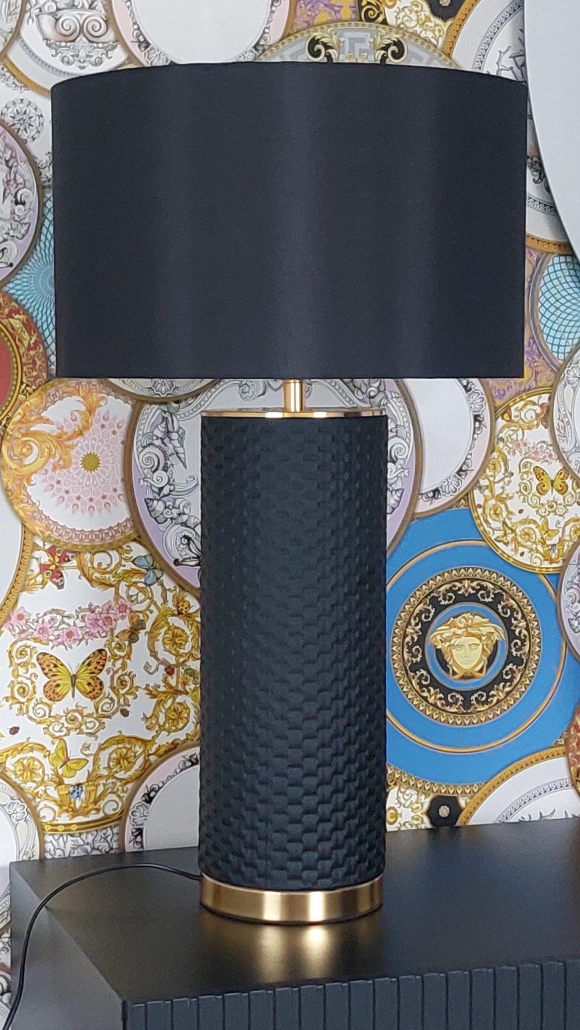 Lampa ceramiczna ELEGANCIA 70cm czarny abażur / 46010 - 1 - S / INVICTA INTERIOR