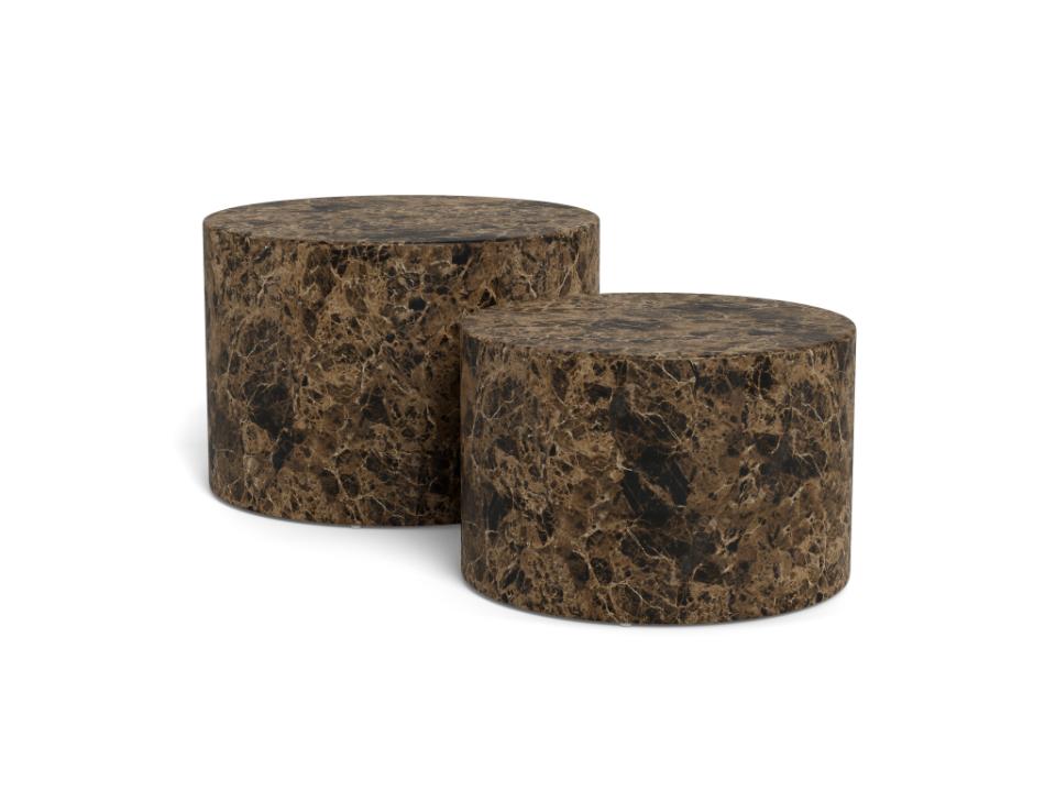 Zestaw dwóch okrągłych stolików kawowych Dice w dekorze brown marble Delhi