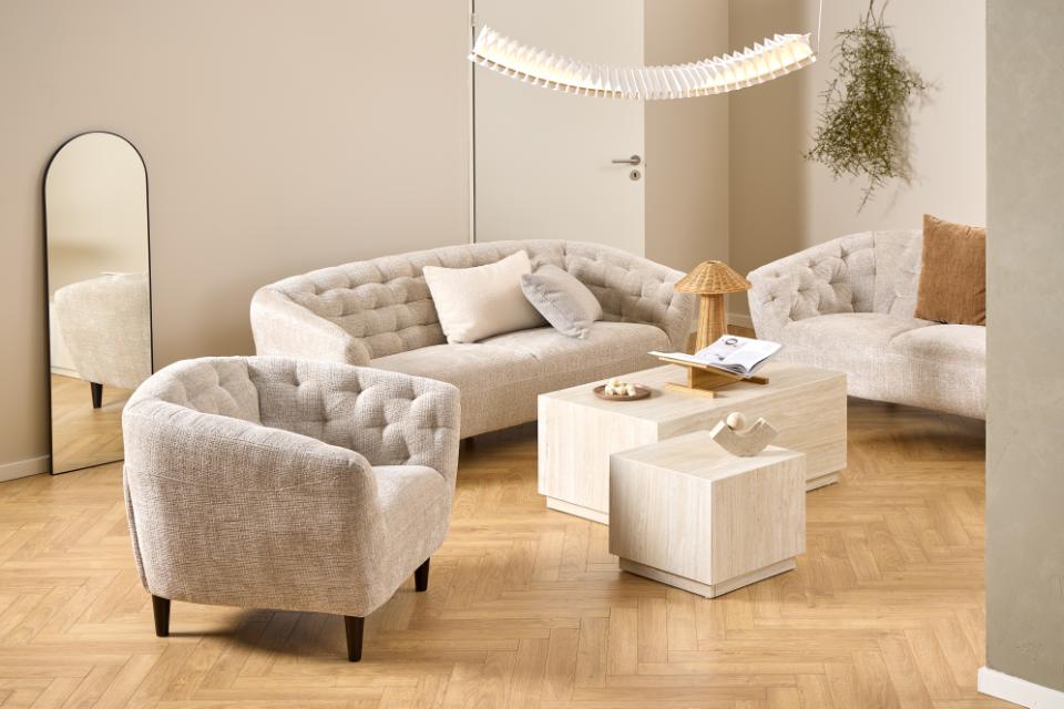 Zestaw stolików kawowych Dice 2 sztuki w dekorze travertine do nowoczesnego salonu
