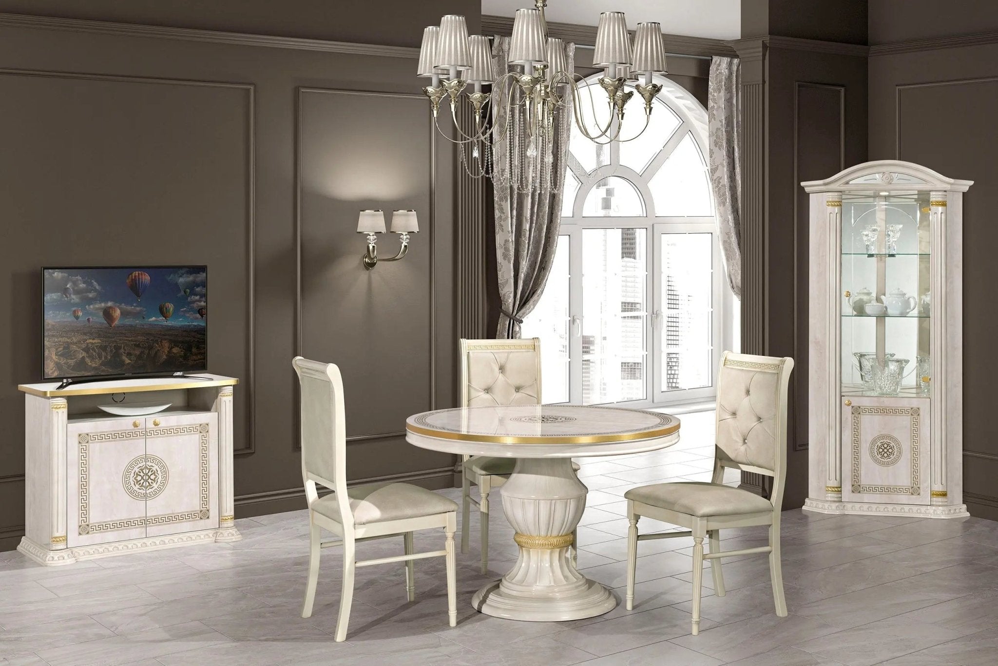 WŁOSKI NOWOCZESNY STÓŁ OKRĄGŁY ROZKŁADANY AURORA BEŻOWY 115 (160) CM / ACCA DESIGN