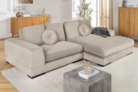 Sofa narożna w nowoczesnym stylu z poduszkami i elastycznym montażem otomany
