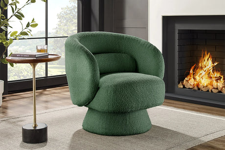 Fotel NOVA w zielonej tkaninie boucle z funkcją obrotową – nowoczesny design i komfort do salonu
