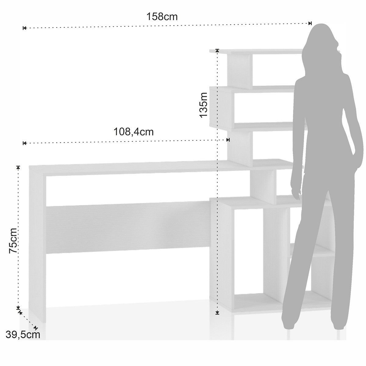 WŁOSKIE BIURKO + REGAŁ GHEA BIAŁY MODRZEW 158 CM / 4592 /TM