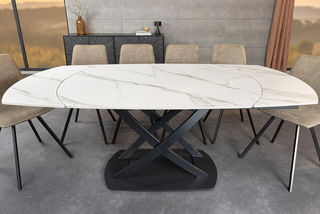 STÓŁ ROZKŁADANY INCEPTION 130-190 cm BIAŁY BLAT CERAMICZNY, OBROTOWY / 46423 / INVICTA INTERIOR