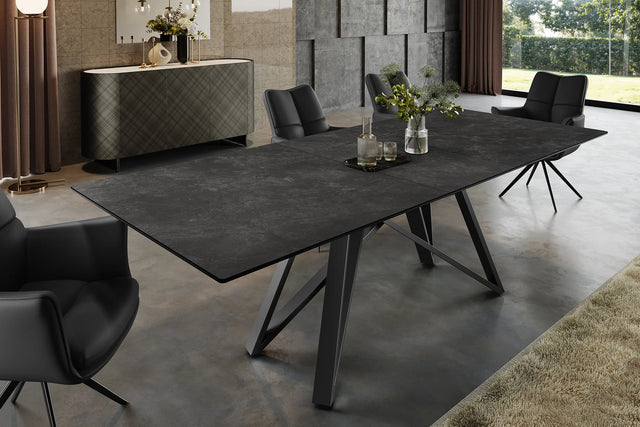 Nowoczesny rozkładany stół z ceramicznym blatem i metalową podstawą – elegancja i funkcjonalność do jadalni