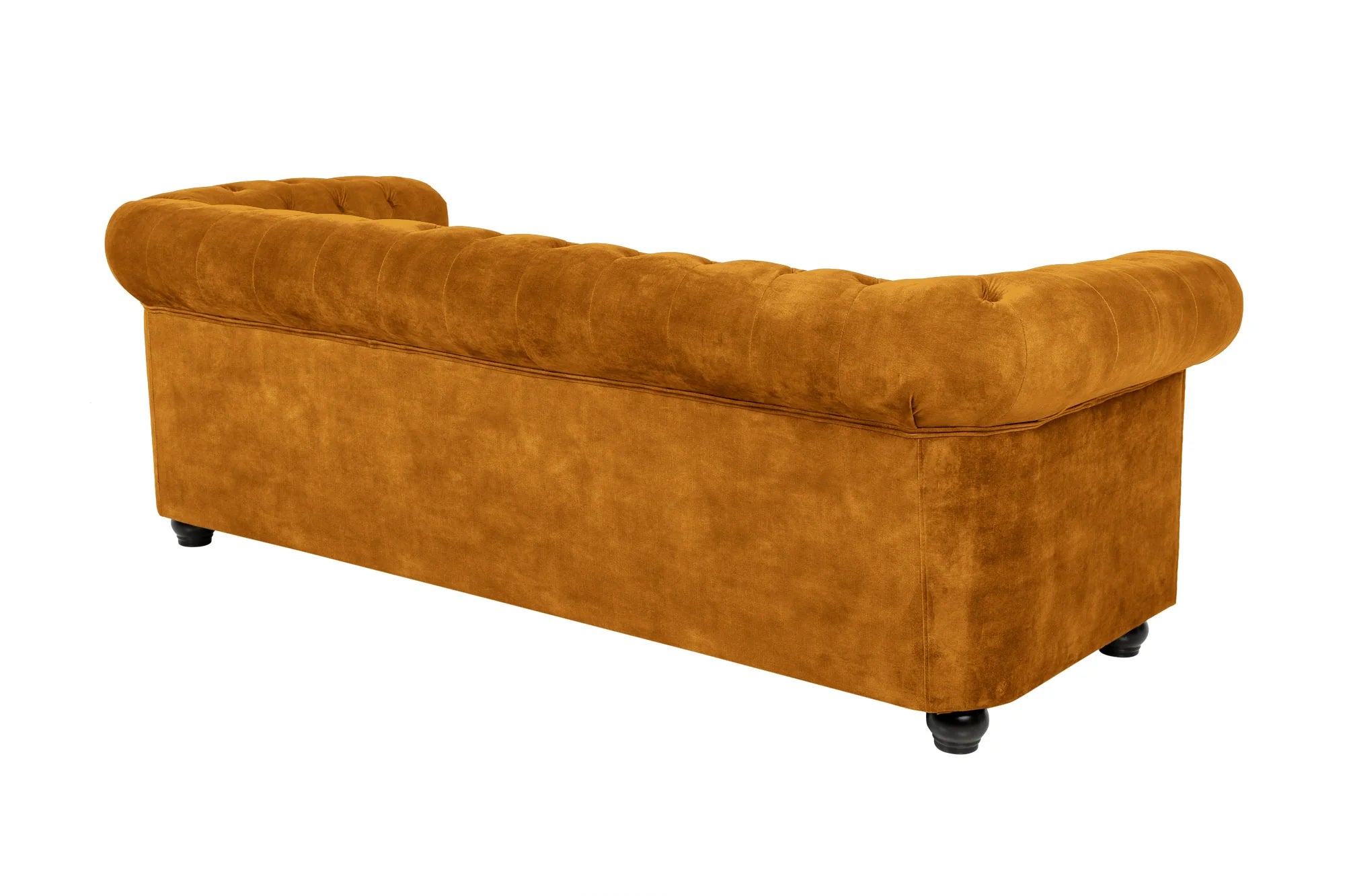 Trzyosobowa sofa Chesterfield z aksamitnym obiciem w kolorze żółtym