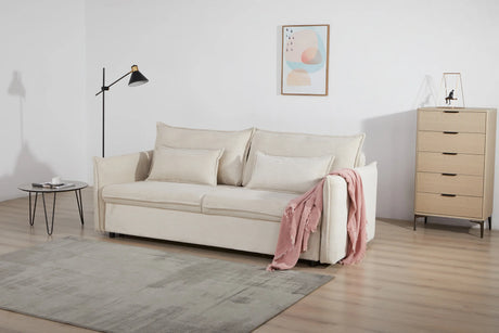 Rozkładana sofa sztruksowa w kolorze beżowym – nowoczesna i wygodna do salonu