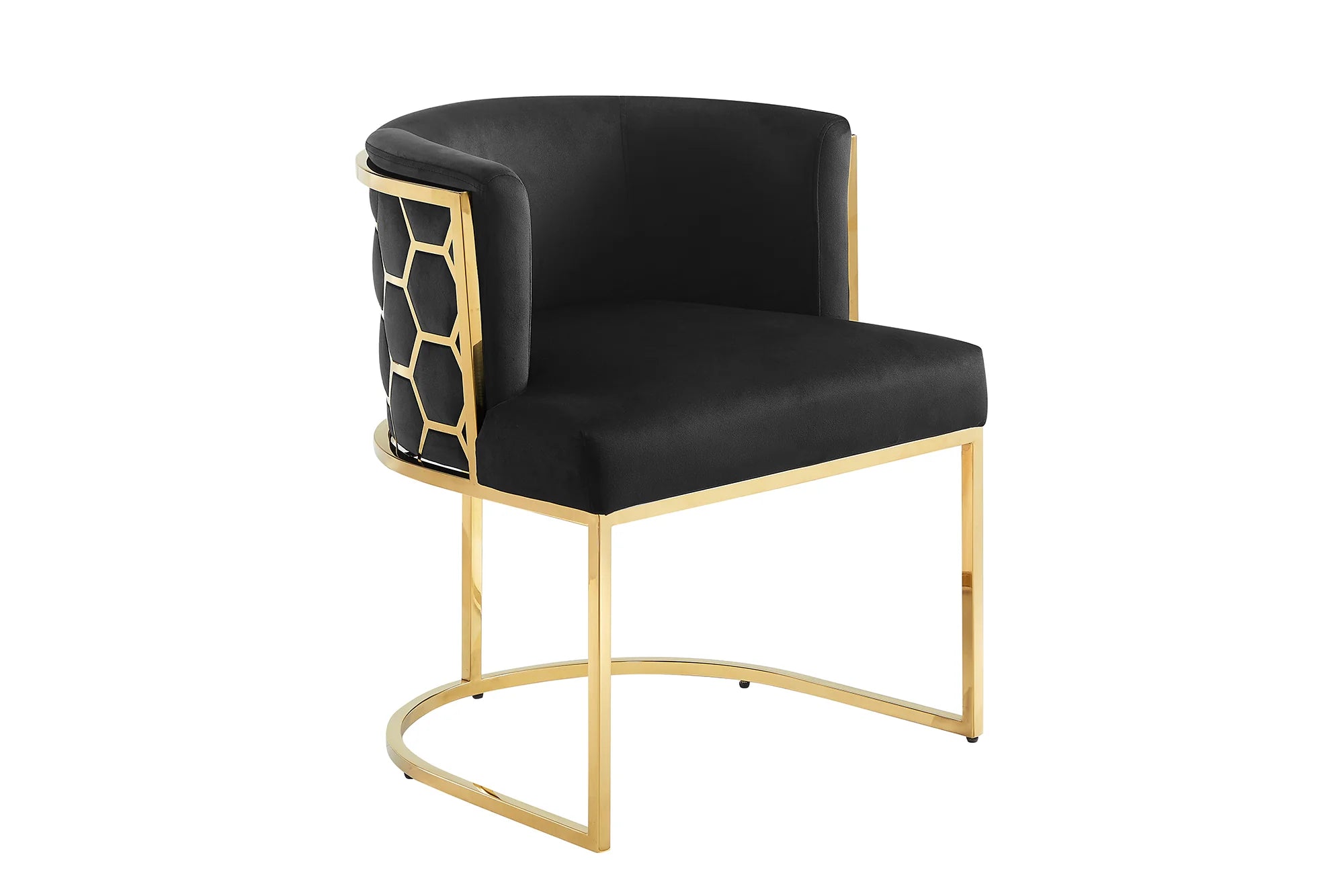 Krzesło z aksamitu na złotych nogach z dekoracją plastra miodu i oparciem w stylu glamour