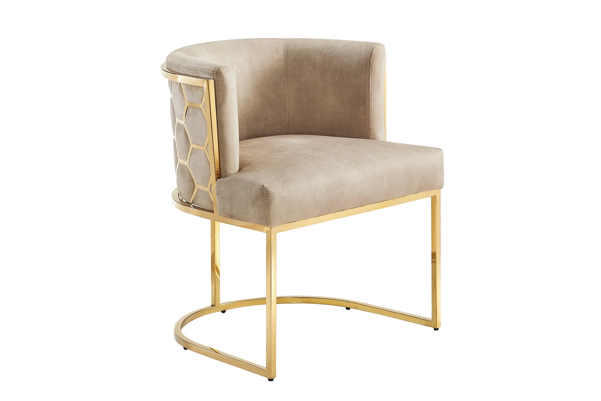 Krzesło z aksamitu na złotych nogach z dekoracją plastra miodu i oparciem w stylu glamour