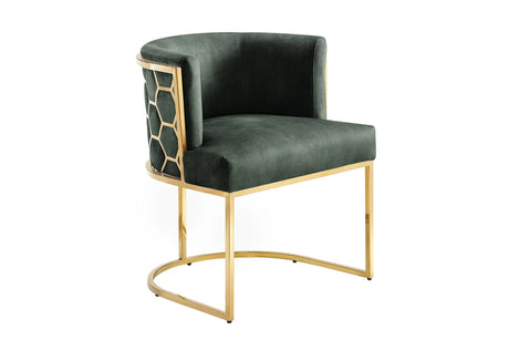 Krzesło z aksamitu na złotych nogach z dekoracją plastra miodu i oparciem w stylu glamour