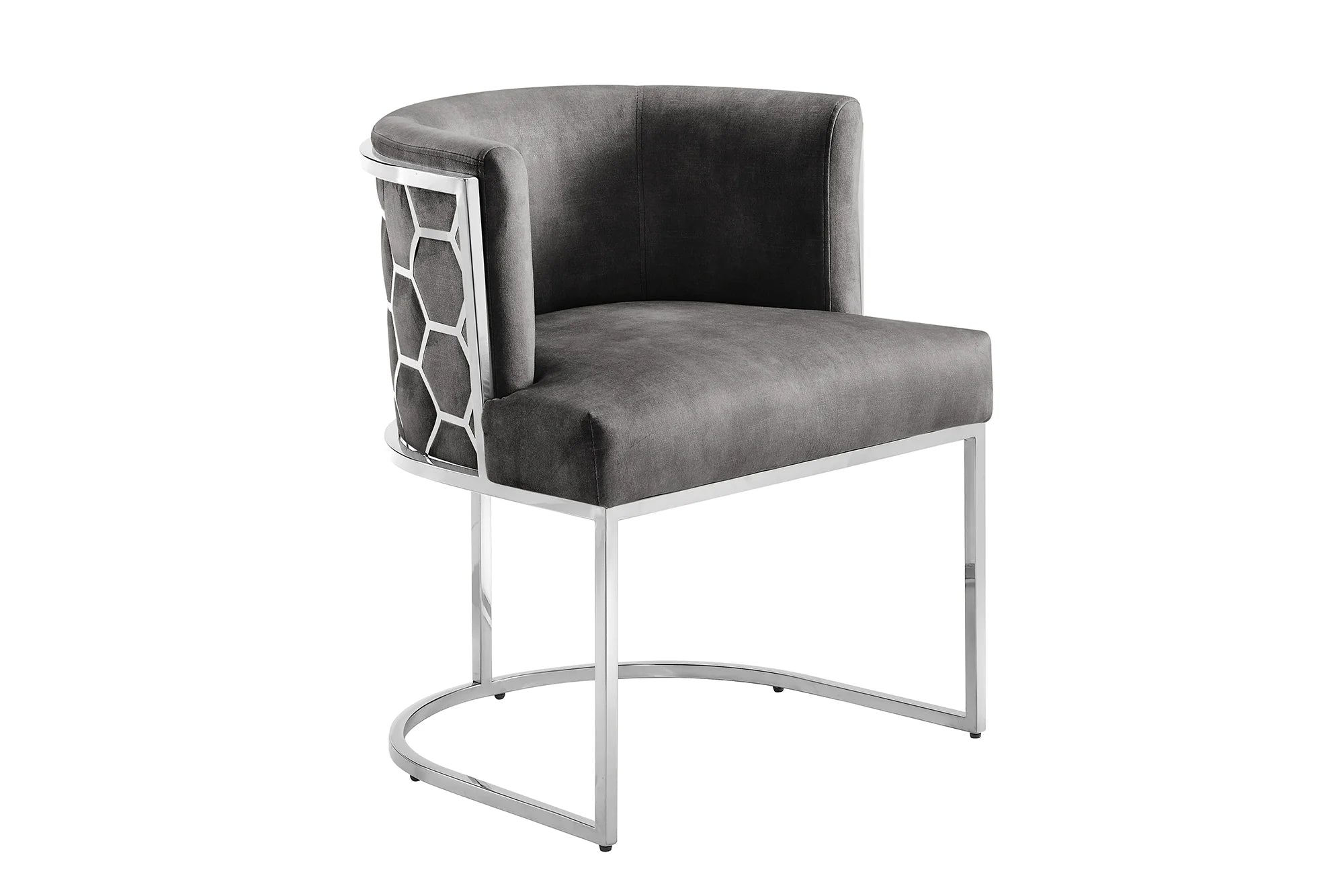 Krzesło z aksamitu na srebrnej podstawie z dekoracją plastra miodu i oparciem w stylu glamour