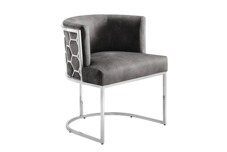 Krzesło z aksamitu na srebrnej podstawie z dekoracją plastra miodu i oparciem w stylu glamour