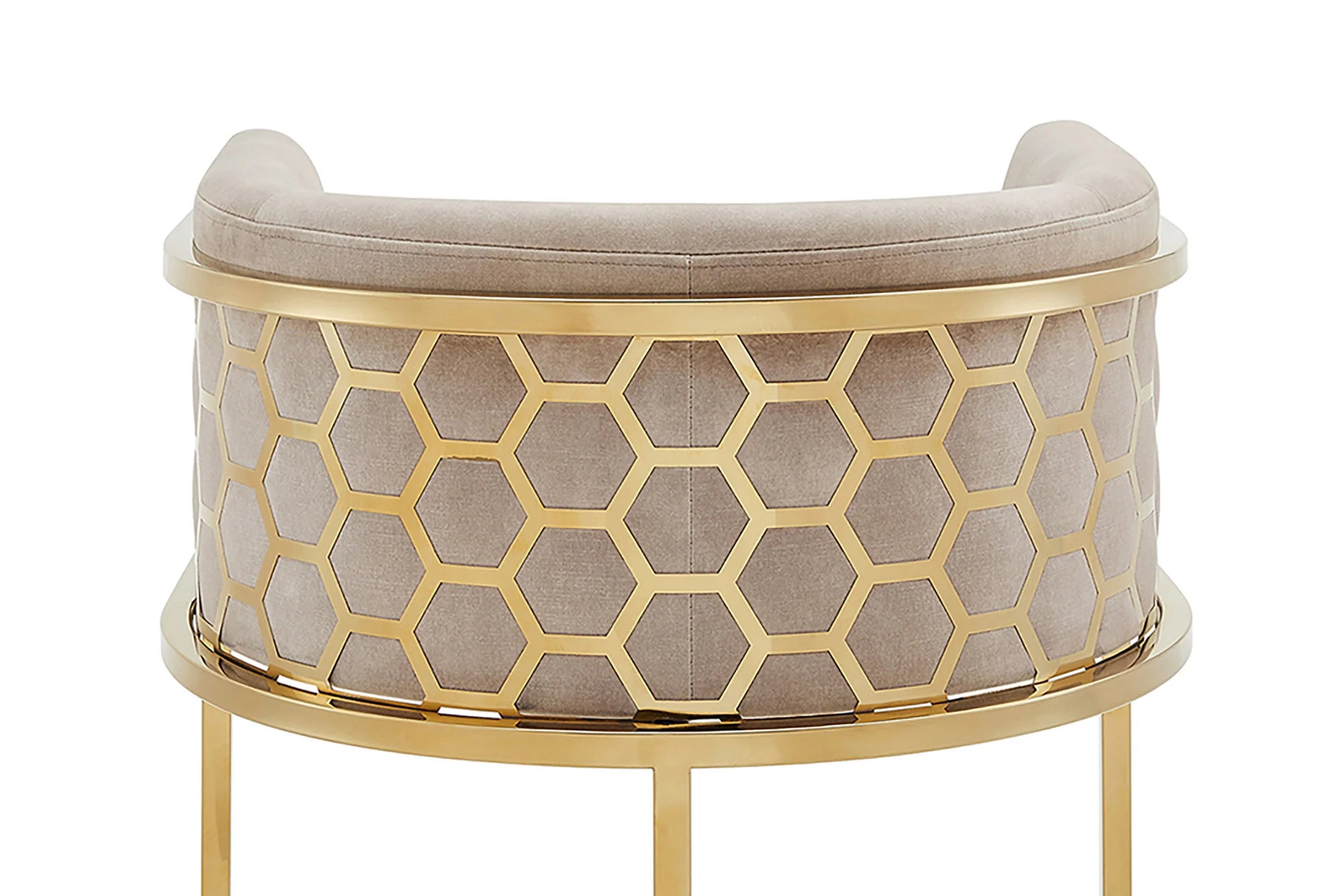 Hoker z aksamitu na złotych nogach z dekoracją plastra miodu i oparciem w stylu glamour