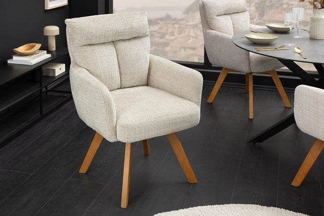 Krzesło obrotowe szenilowe z bukowymi nogami, sprężyny Bonell, obrót 360 stopni