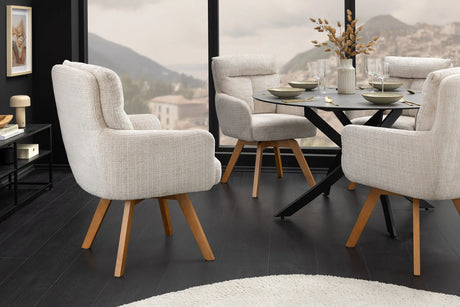 Krzesło obrotowe szenilowe z bukowymi nogami, sprężyny Bonell, obrót 360 stopni