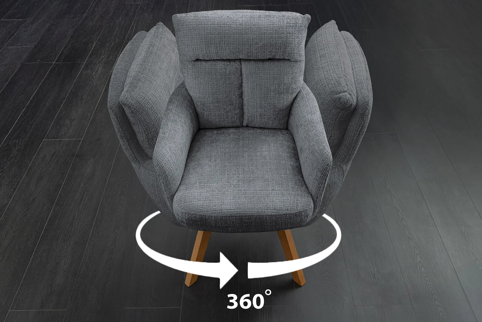 Krzesło obrotowe szenilowe z bukowymi nogami, sprężyny Bonell, obrót 360 stopni