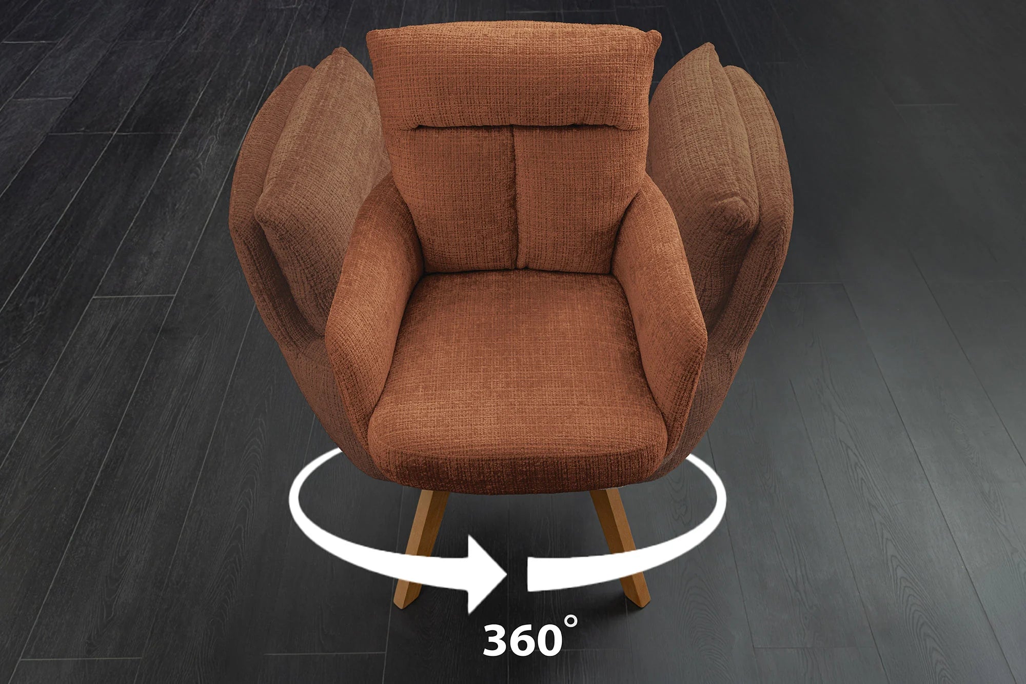 Krzesło obrotowe szenilowe z bukowymi nogami, sprężyny Bonell, obrót 360 stopni
