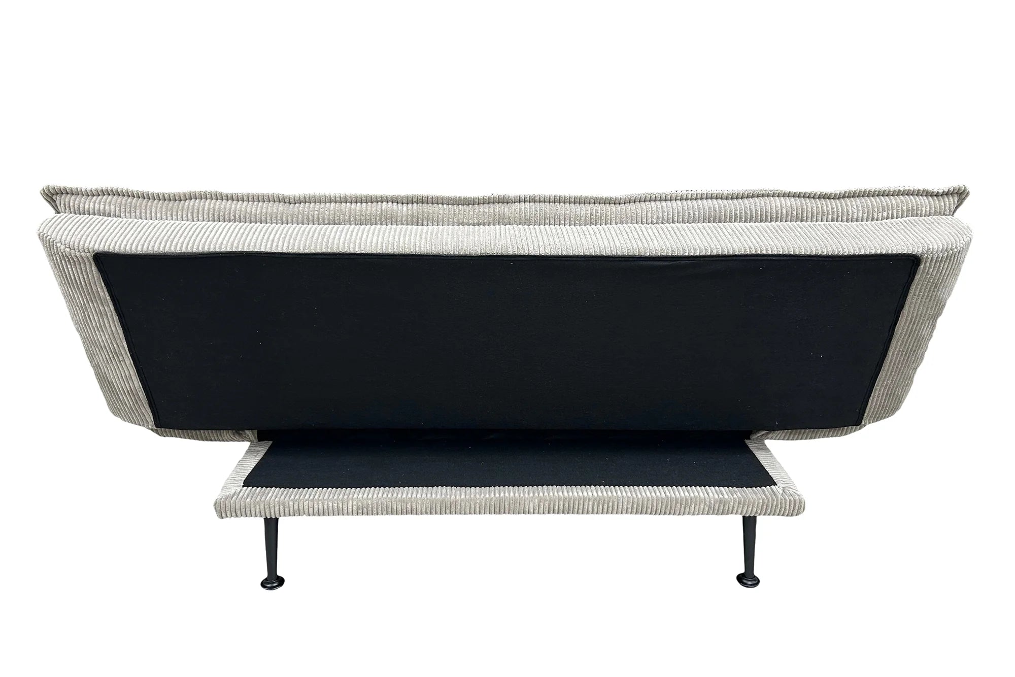 Sofa rozkładana w sztruksie z poduszkami, system klik-klak, metalowe nóżki, stelaż sosnowy, funkcja spania