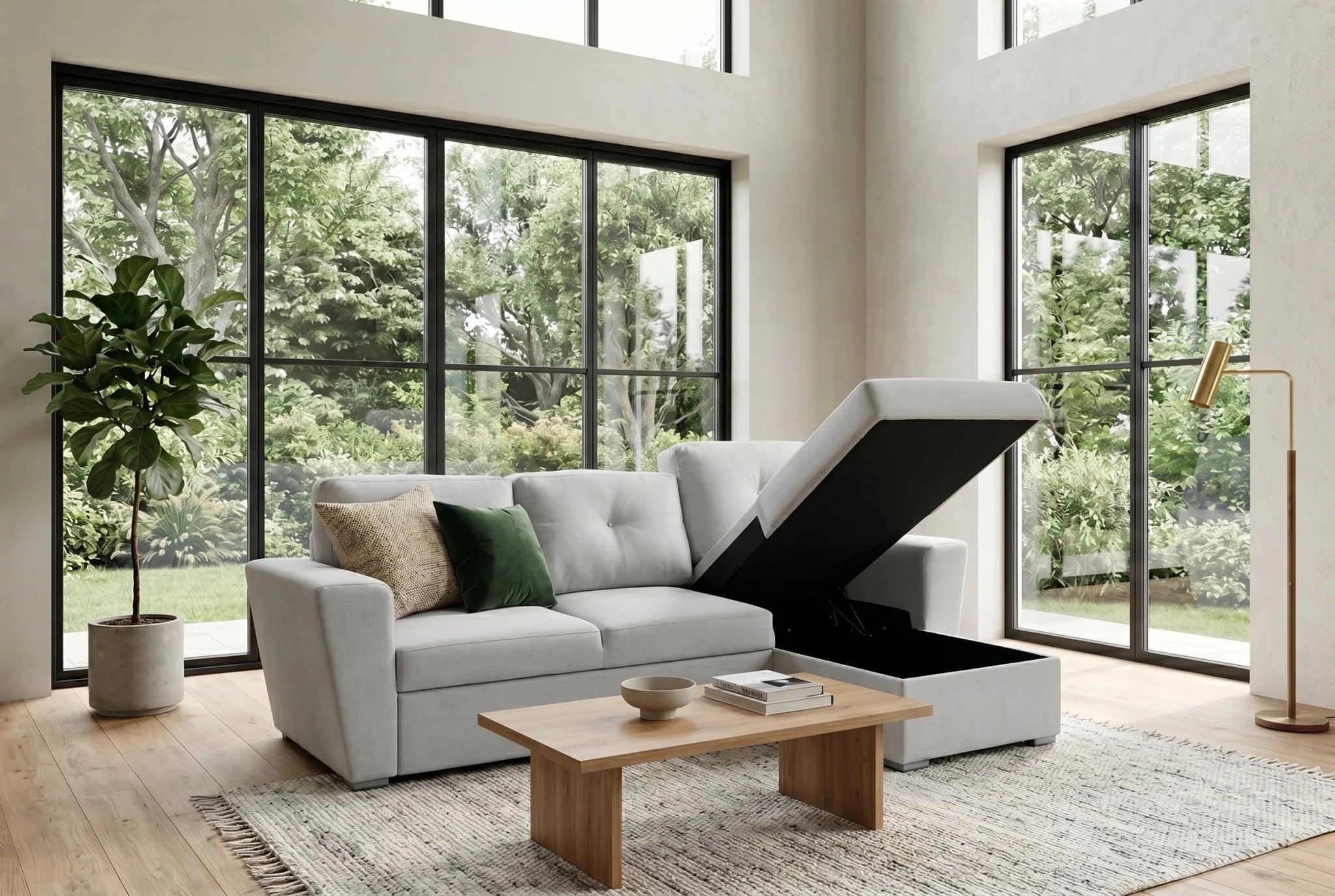 Narożnik APARTMENT beżowy z funkcją spania 125 × 200 cm
