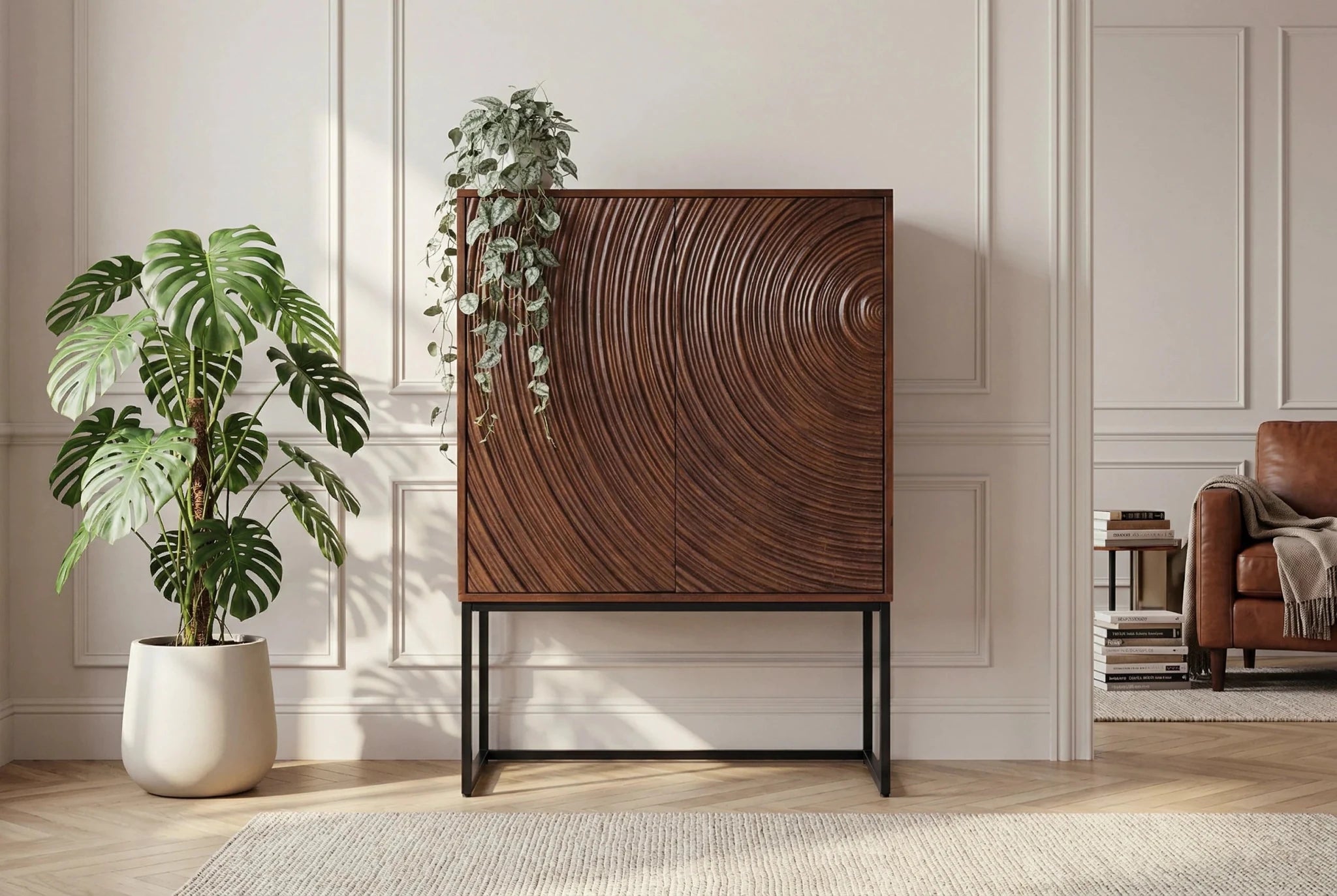 KOMODA WYSOKA BRĄZOWA ORBIT 120 CM DREWNO MANGO / 47626 / INVICTA INTERIOR