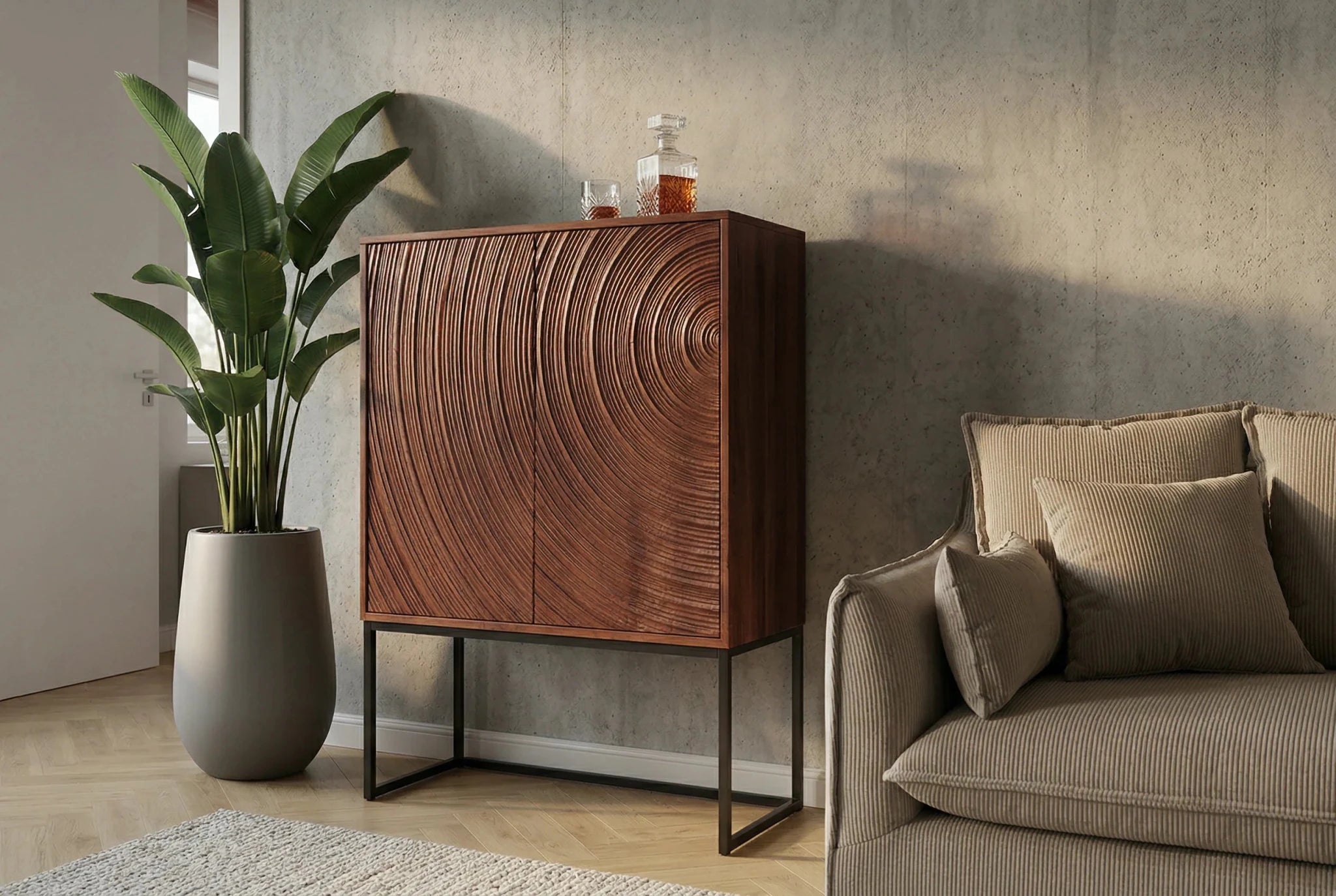 KOMODA WYSOKA BRĄZOWA ORBIT 120 CM DREWNO MANGO / 47626 / INVICTA INTERIOR