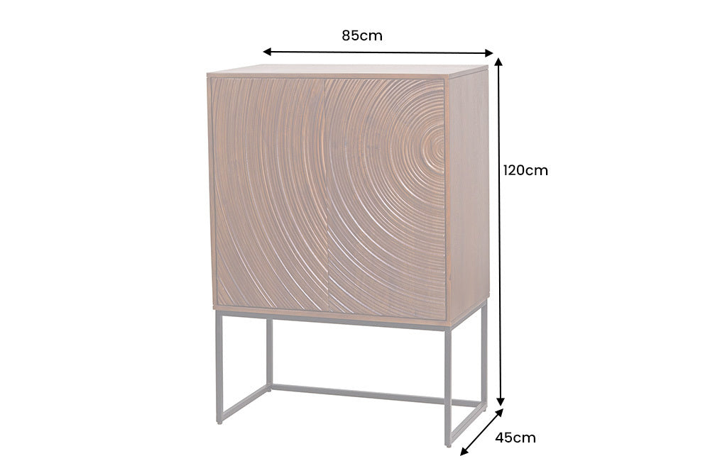 Komoda z drewna mango z frontem 3D, brązowym korpusem i czarną metalową ramą do salonu