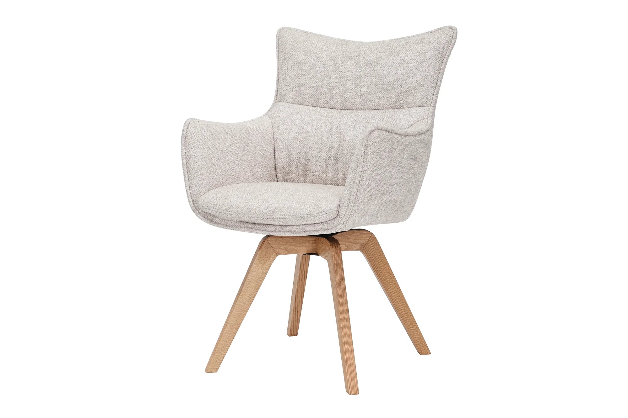 Krzesło obrotowe tapicerowane w tkaninie strukturalnej na dębowych nogach, stabilne, do jadalni i salonu