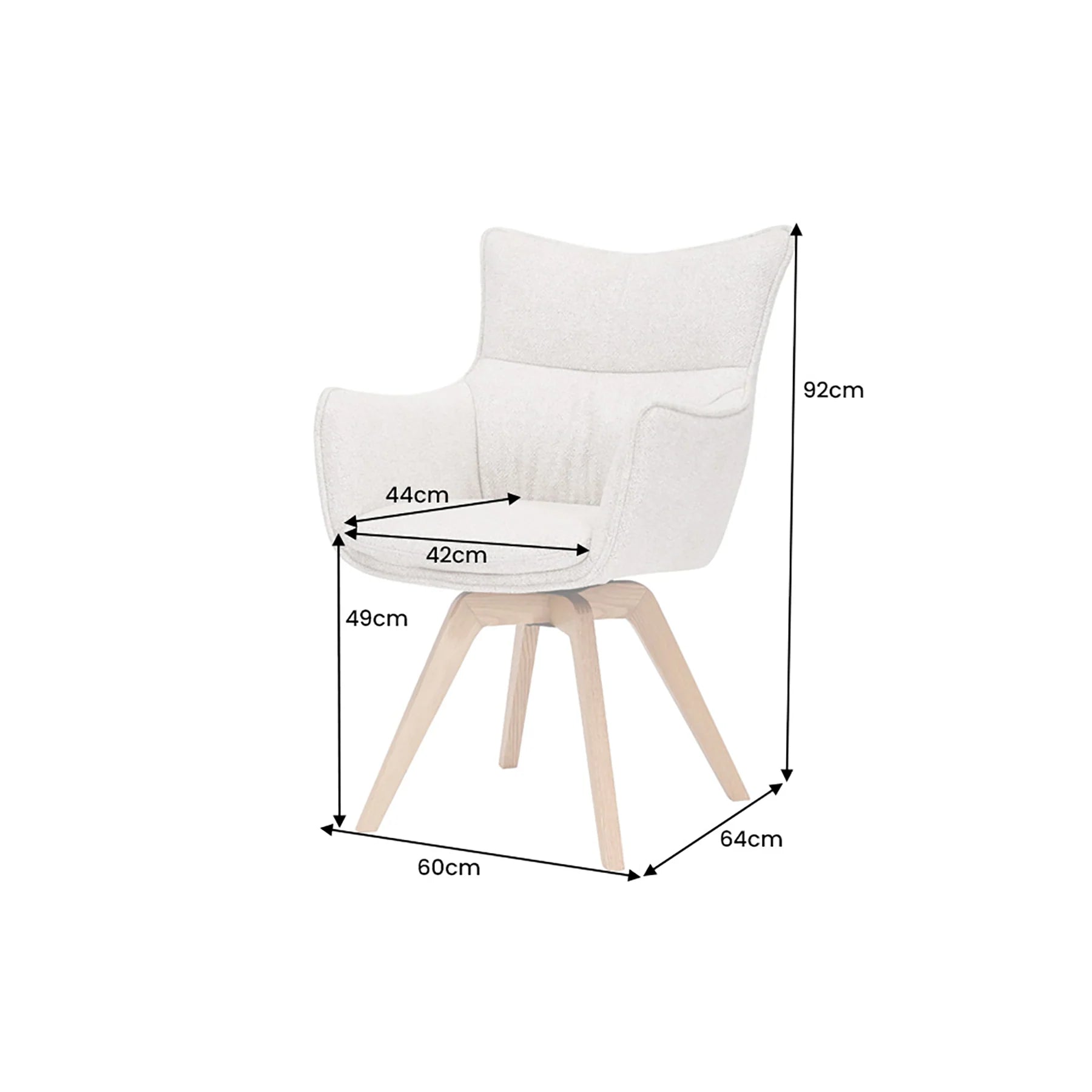 Krzesło obrotowe tapicerowane w tkaninie strukturalnej na dębowych nogach, stabilne, do jadalni i salonu