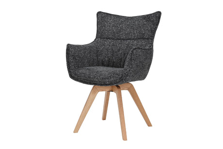 Krzesło obrotowe tapicerowane w tkaninie strukturalnej na dębowych nogach, stabilne, do jadalni i salonu