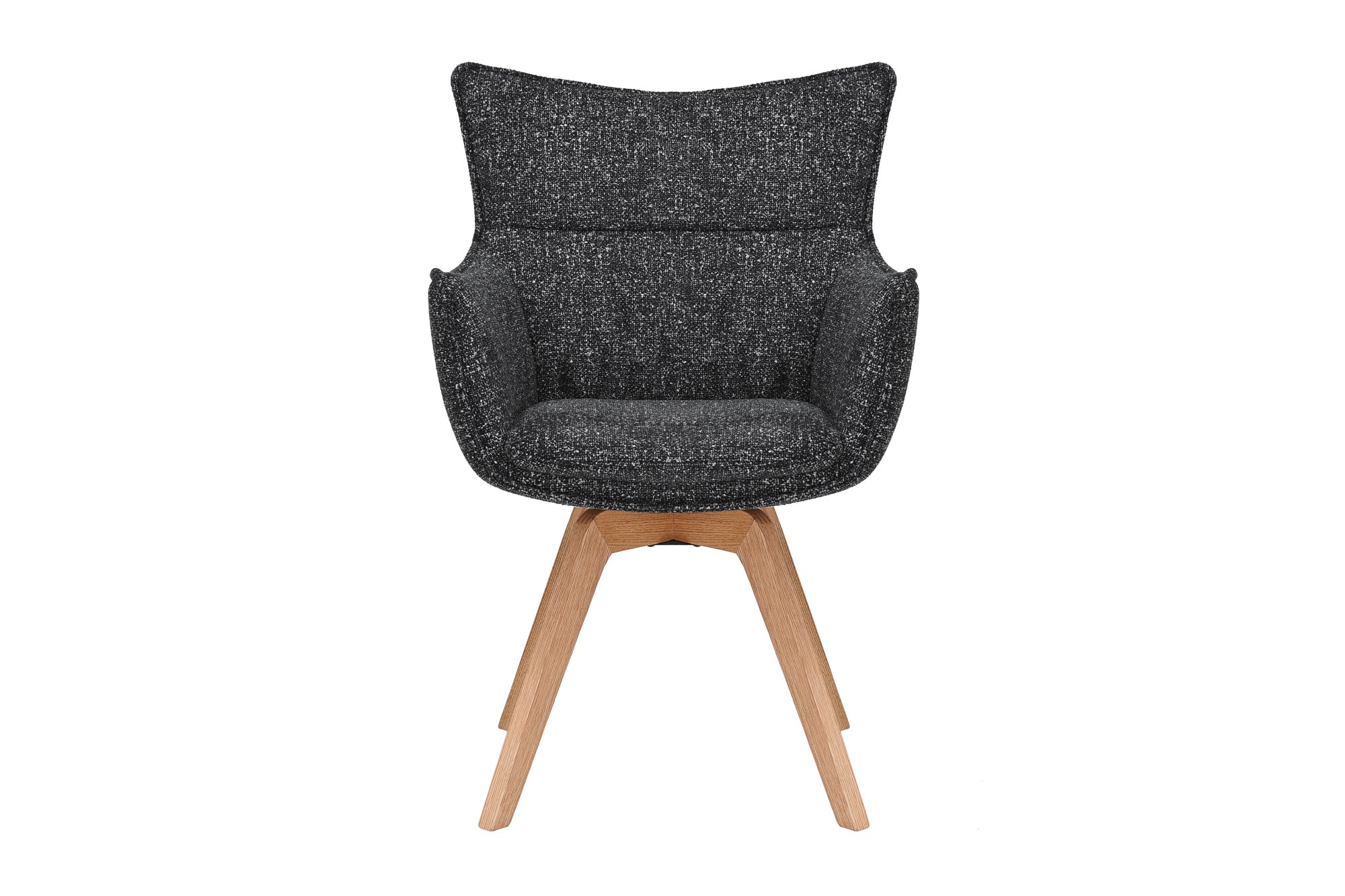 Krzesło obrotowe tapicerowane w tkaninie strukturalnej na dębowych nogach, stabilne, do jadalni i salonu