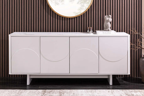 Komoda biała z blatem ceramicznym, 4 drzwiczki, półki, nowoczesny design ,fronty MDF