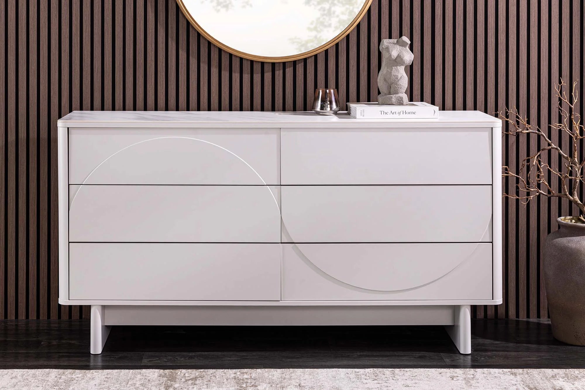 Komoda z blatem ceramicznym biała, 6 szufladowa, nowoczesny design,  fronty MDF