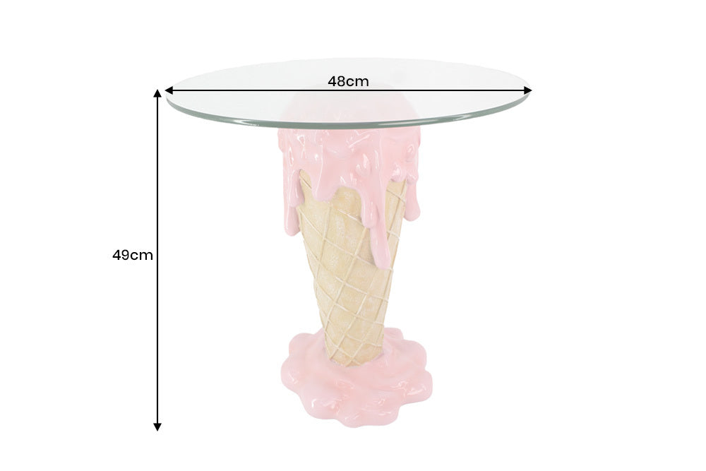 Stolik kawowy Ice Cream z okrągłym blatem ze szkła hartowanego, nowoczesny design do salonu