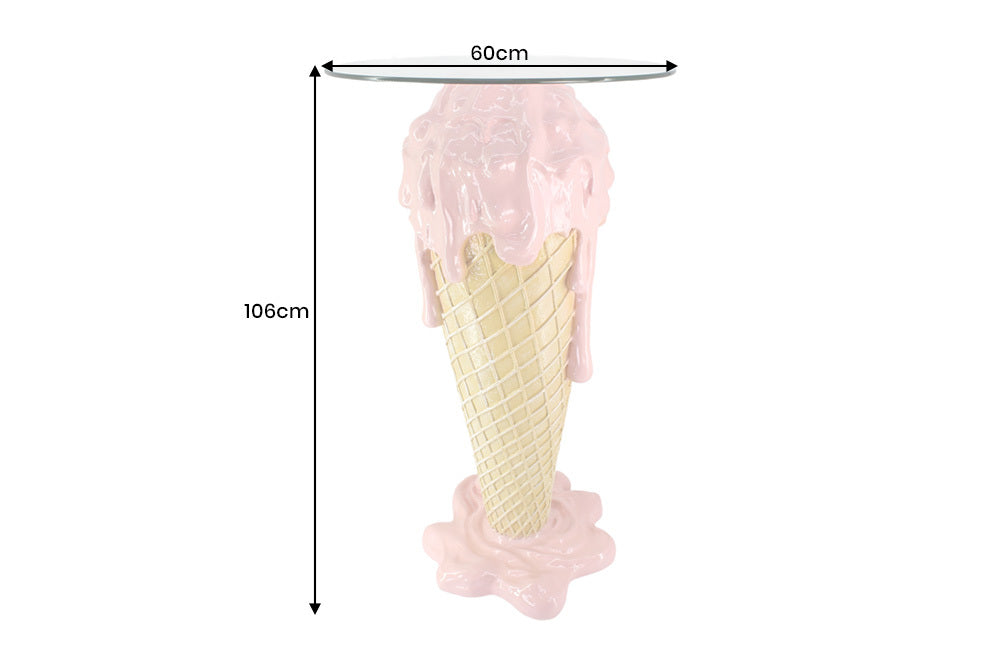 Stolik kawowy Ice Cream z okrągłym blatem ze szkła hartowanego, nowoczesny design do salonu