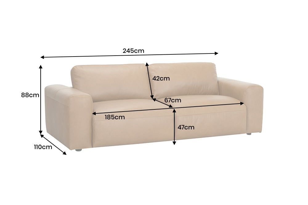 Sofa skórzana cognac 245 cm z naturalnej skóry do nowoczesnego salonu
