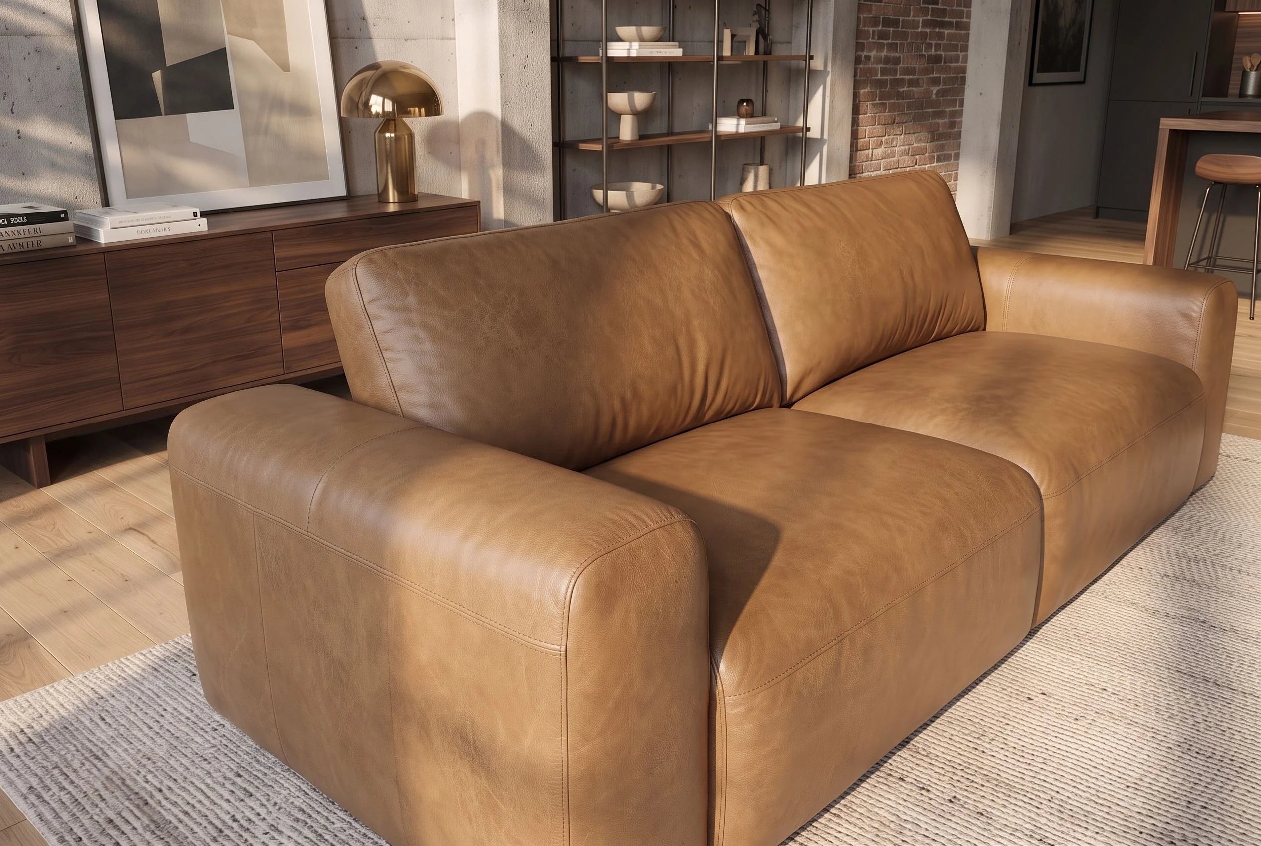 Sofa skórzana cognac 245 cm z naturalnej skóry do nowoczesnego salonu