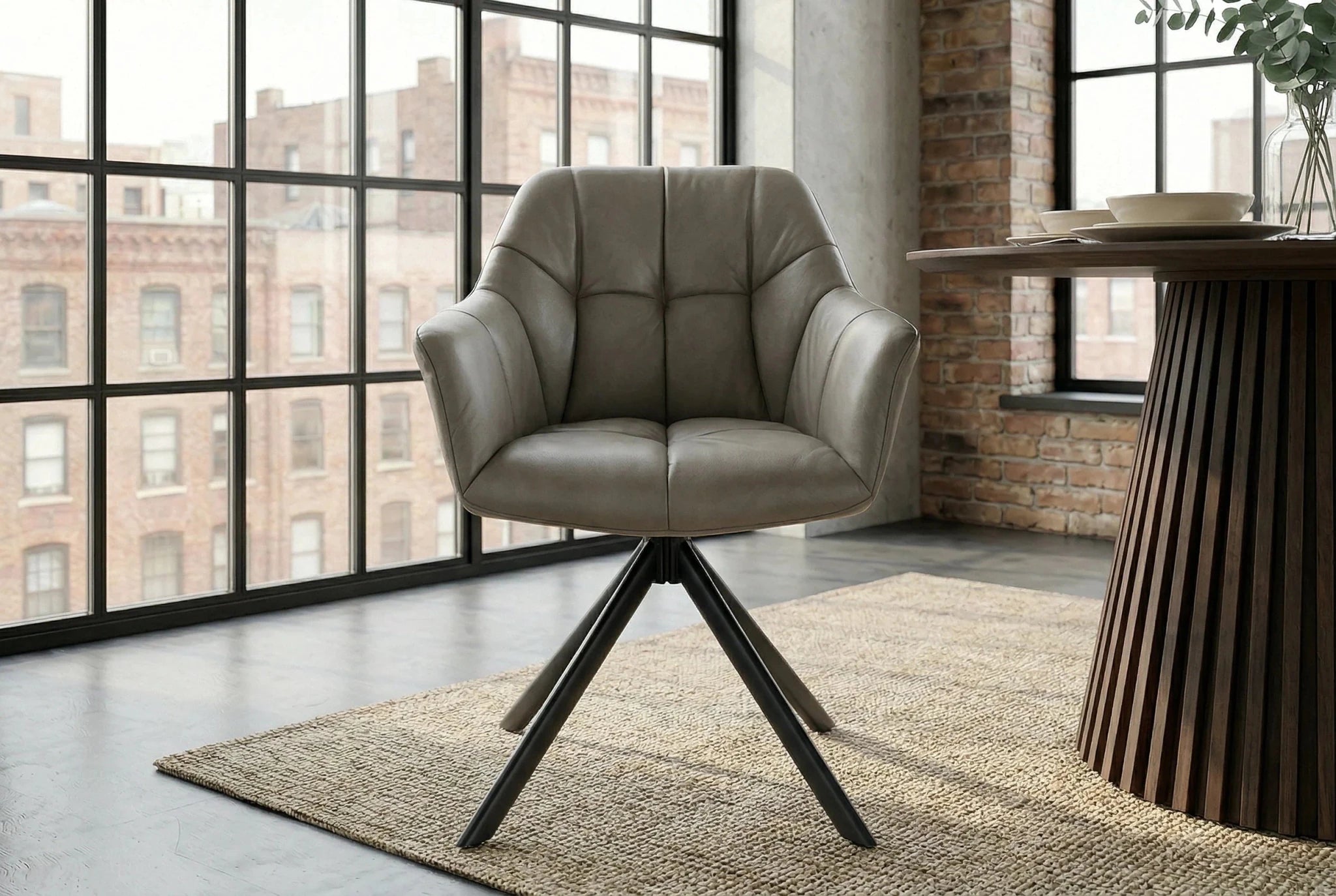 KRZESŁO OBROTOWE PAPILLON SKÓRA TAUPE / 48674 / INVICTA INTERIOR