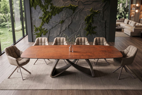 Nowoczesny stół rozkładany optyka rdzy z  blatem ceramicznym i designerską metalową podstawą
