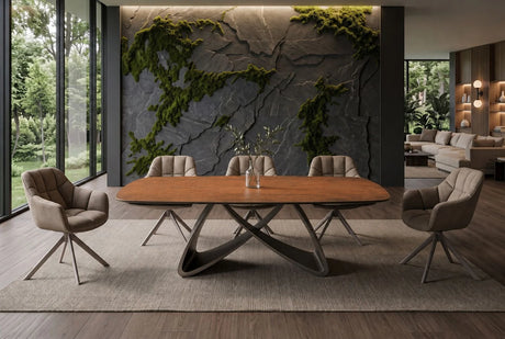 Nowoczesny stół rozkładany optyka rdzy z  blatem ceramicznym i designerską metalową podstawą