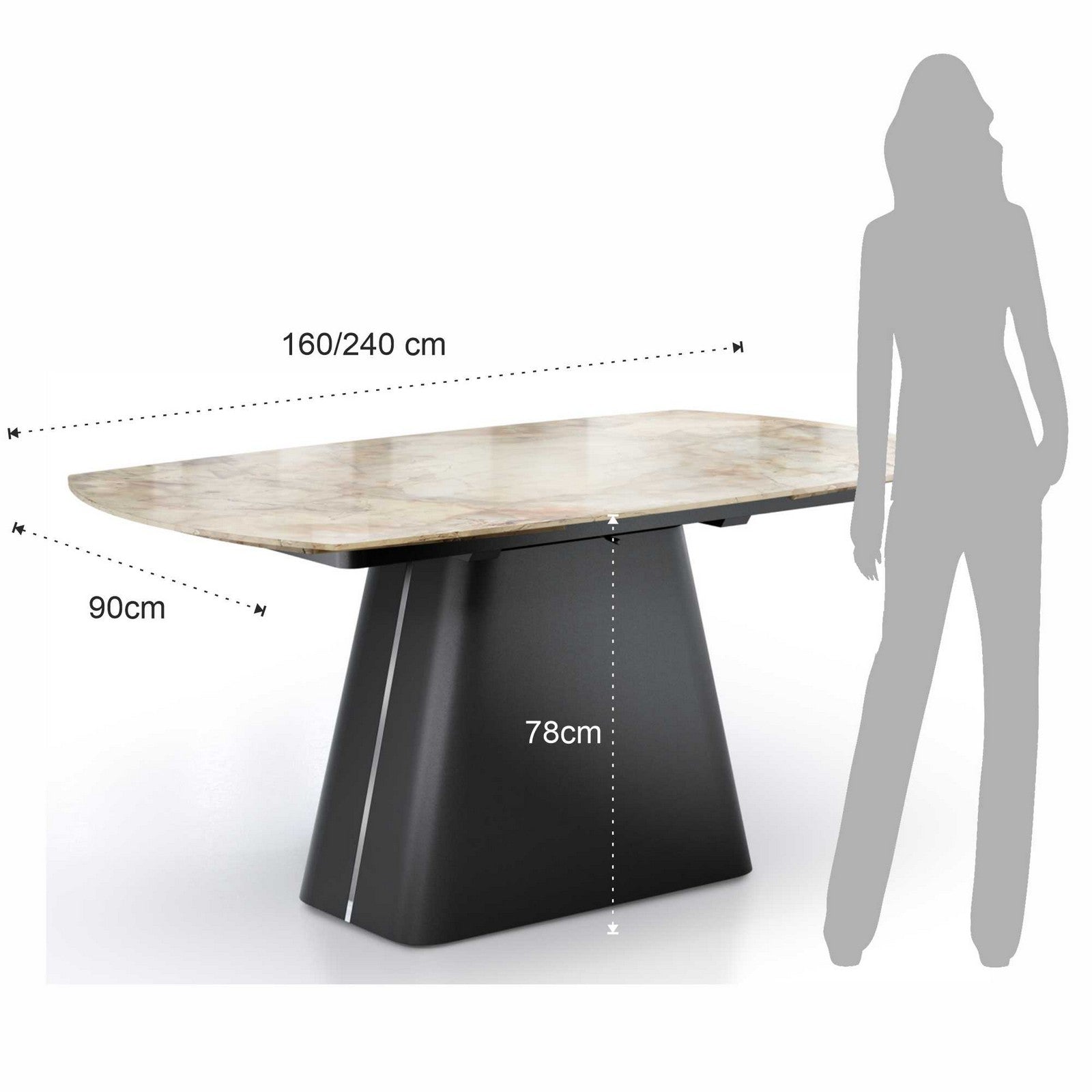 WŁOSKI STÓŁ ERAN ROZKŁADANY OBROTOWO 160 (240) CM CZARNA PODSTWA + CERAMIKA ZŁOTY MARMUR/  5770 / TM -  Meblowy Sklep Internetowy Inventio