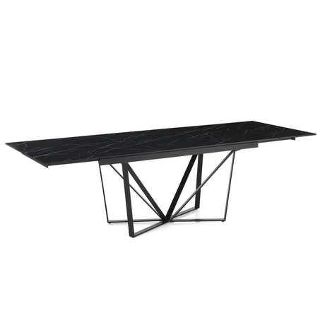 WŁOSKI NOWOCZESNY STÓŁ ROZKŁADANY SPINNE Z CERAMICZNYM BLATEM OPTYKA MARMUR CZARNA PODSTAWA 160 (200-240)/ 5913 / TM TM