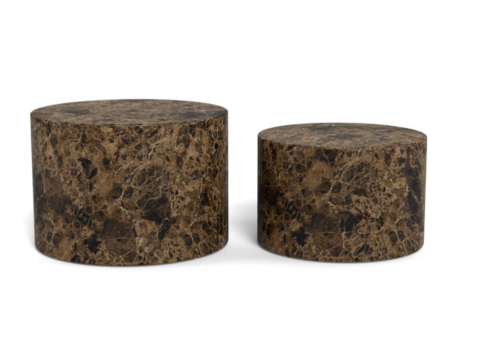 Zestaw dwóch okrągłych stolików kawowych Dice w dekorze brown marble Delhi