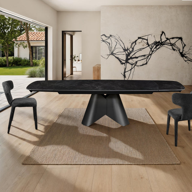 Stół rozkładany KAJA LARGE 200–300 cm z czarnym blatem ceramicznym i szarą podstawą
