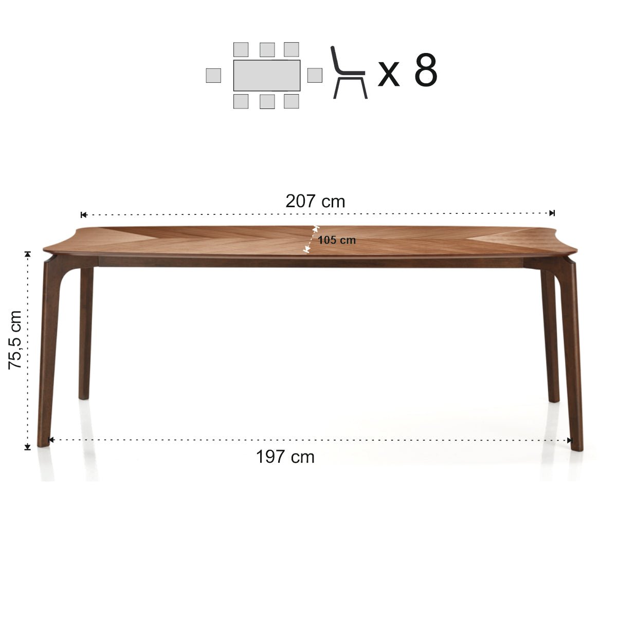 WŁOSKI STÓŁ NATACHA LARGE FORNIR OPTYKA ORZECH 207 CM / 6168 / TM