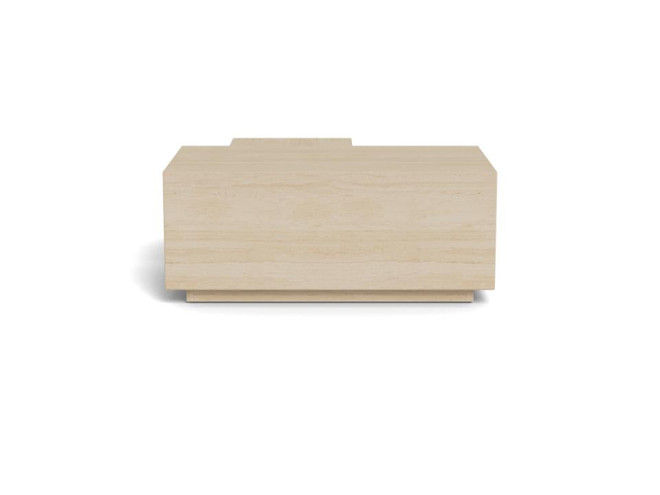 Nowoczesny stolik kawowy Dice w jasnym dekorze travertine