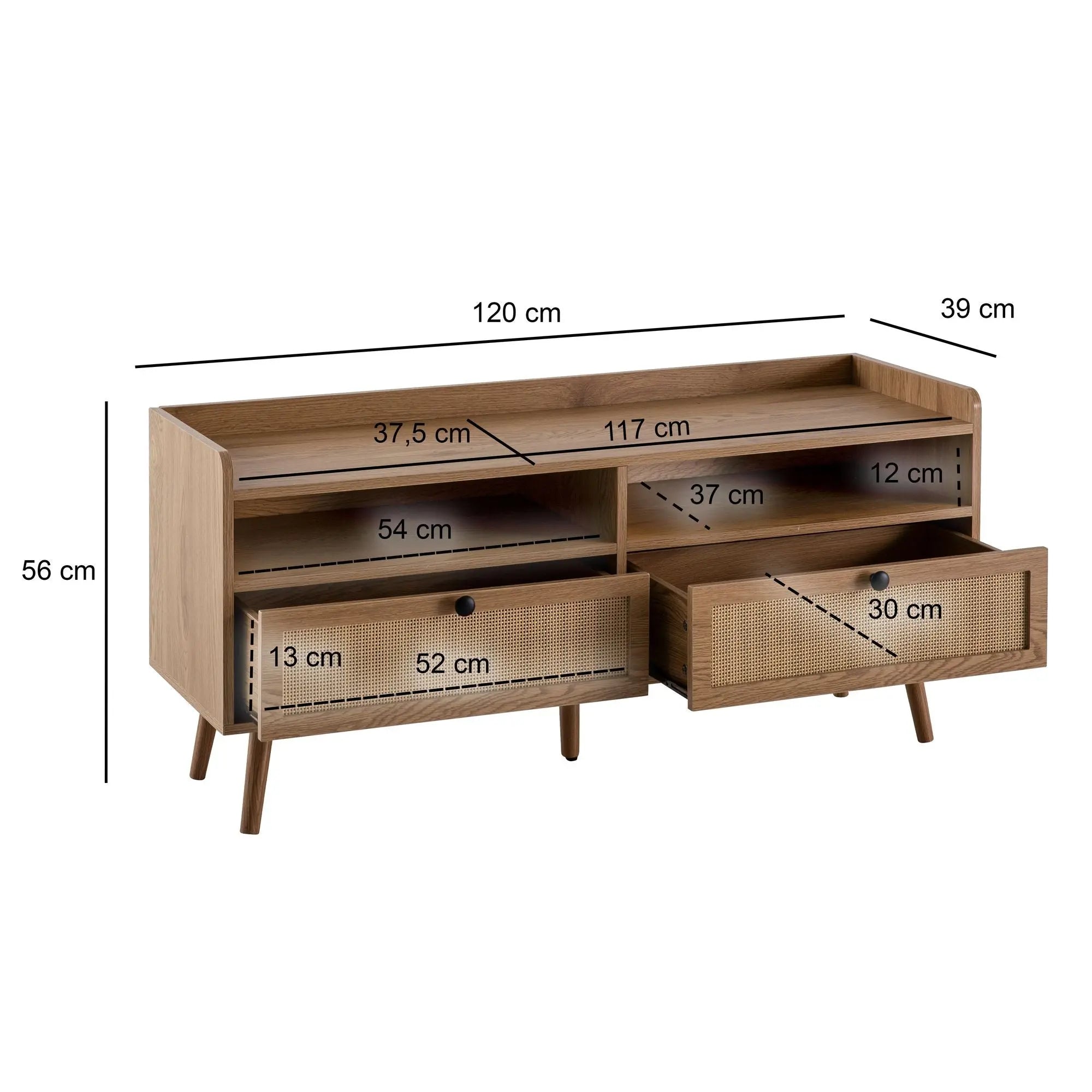 SZAFKA RTV WOHNLING 120 CM OPTYKA DĄB / RATAN / WL6.887 WOHNLING