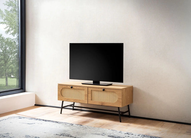 SZAFKA RTV WOHNLING 100 CM OPTYKA DĄB / RATAN / WL6.889 WOHNLING