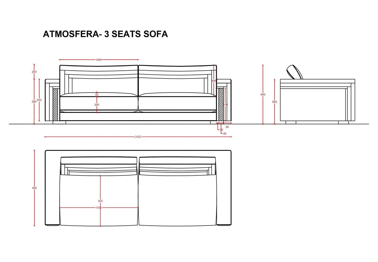 ATMOSFERA SOFA 3 OSOBOWA WŁOSKA EKSKLUZYWNA 242CM / ADORA ARREDOCLASSIC